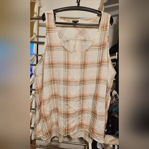 EUC Torrid Cream Pink Brown Plaid Tank Top Plus Size 4